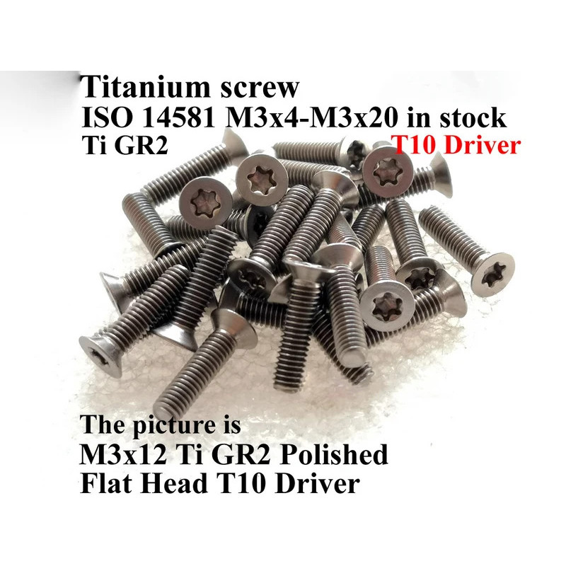 M3 Titanium screws M3x4 M3x5 M3x6 M3x8 M3x10 M3x12 M3x14 M3x16 M3x20 Flat Head Torx T10 Driver Ti GR