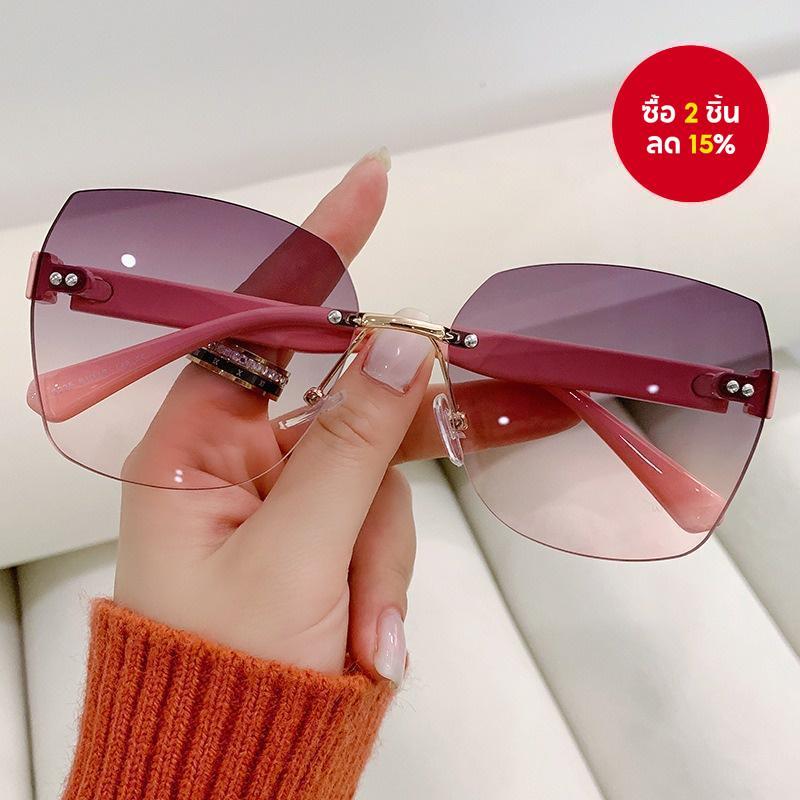 ผู้หญิงแว่นตากันแดดไม่มีขอบ UV400 เลนส์ไล่ระดับสี Retro แฟชั่น Beach Shades