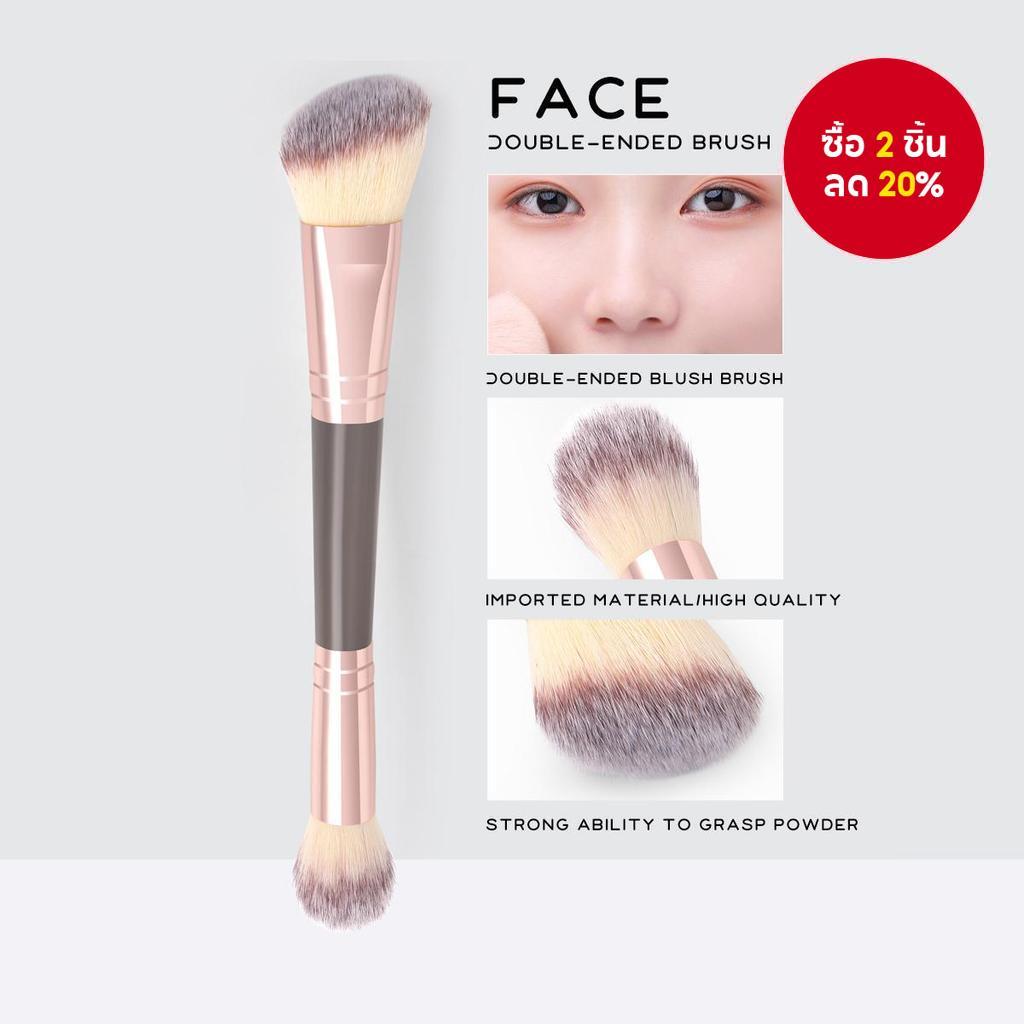 แปรงแต่งหน้าบลัชออนแบบ Double-Ended 1 สีน้ําตาลรวมถึง Blush Blending และแปรงทําความสะอาดเล็บ