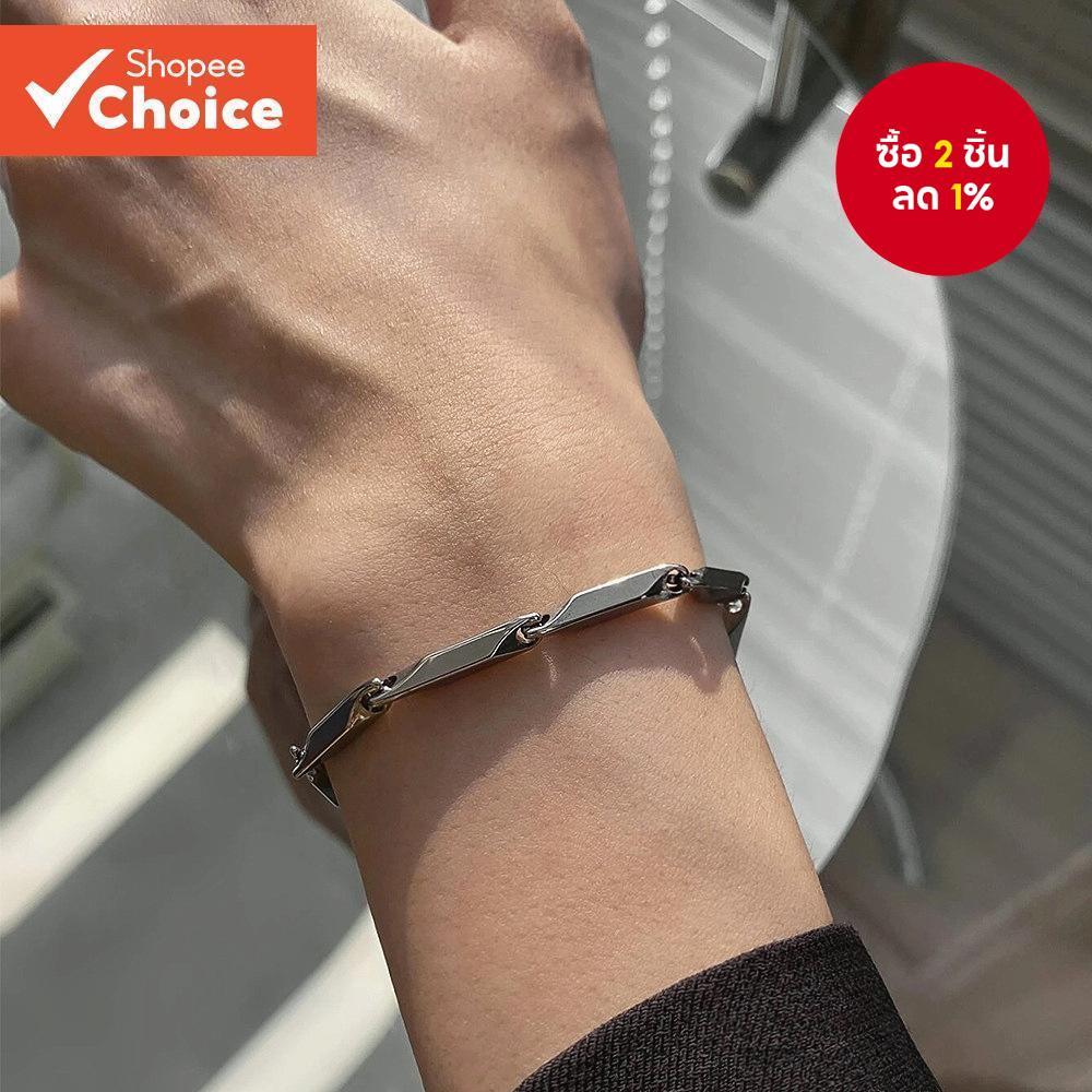 1 ชิ้น Minimalist Titanium Steel Rhombus Line สร้อยข้อมือสําหรับ Hip Hop คู่