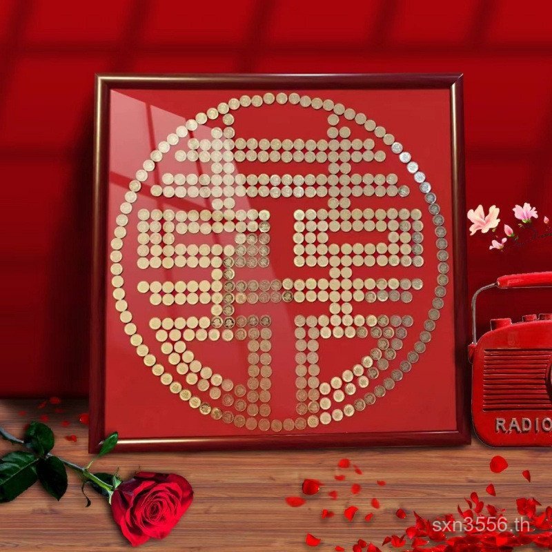 งานแต่งงานตัวอักษรมีความสุขเหรียญกรอบรูป 5 เหรียญ diy Handmade Self-Adhesive Template Pentagonal กรอ