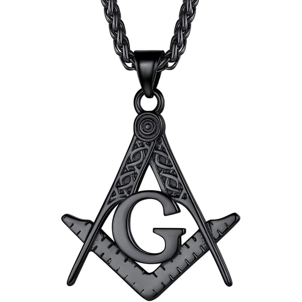 FaithHeart Masonic Necklace for Men, Freemason Compass Symbol 18K Gold Plated/Stainless Steel Free a