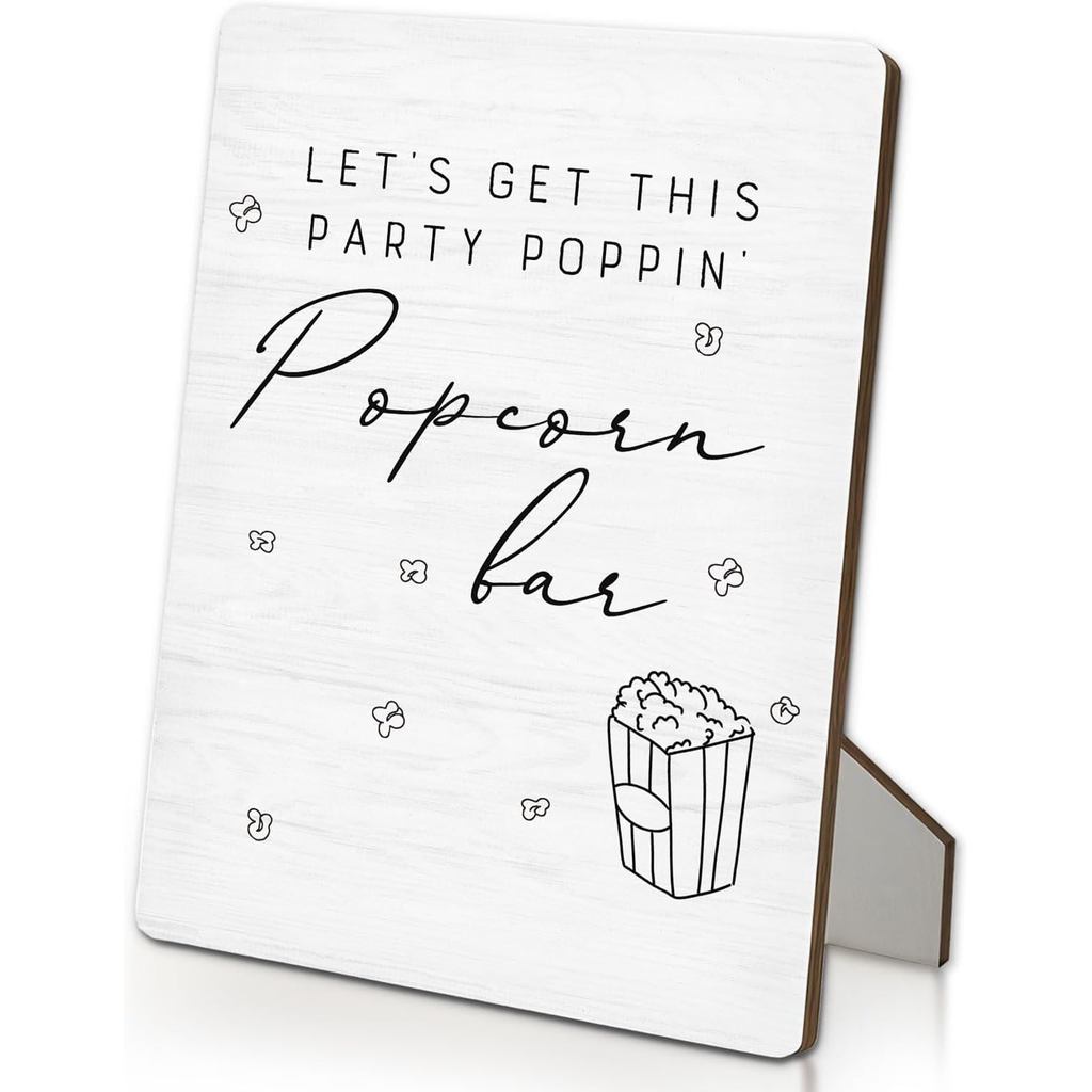 Popcorn Bar Sign, Wedding Popcorn Bar Wooden Stand Sign 5"X7", Bridal Shower Signs, Wedding Table Si