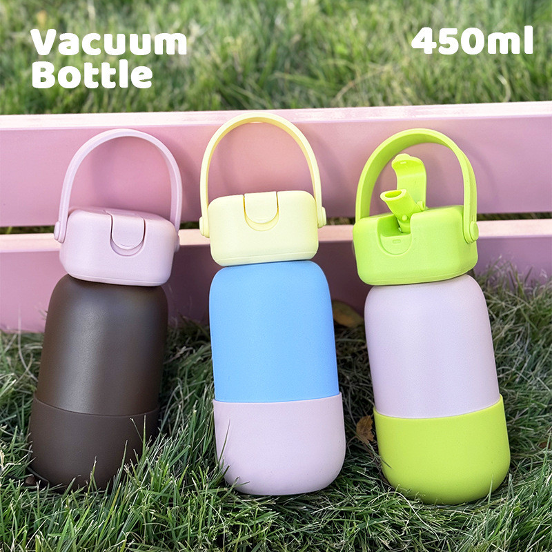 [2026 สไตล์ใหม่] 450มล สแตนเลสกีฬาถ้วยน้ําแบบพกพาจับดื่มโดยตรงหัวฉีดสีคมชัดออกแบบขี่จักรยานกลางแจ้งฟิตเนส