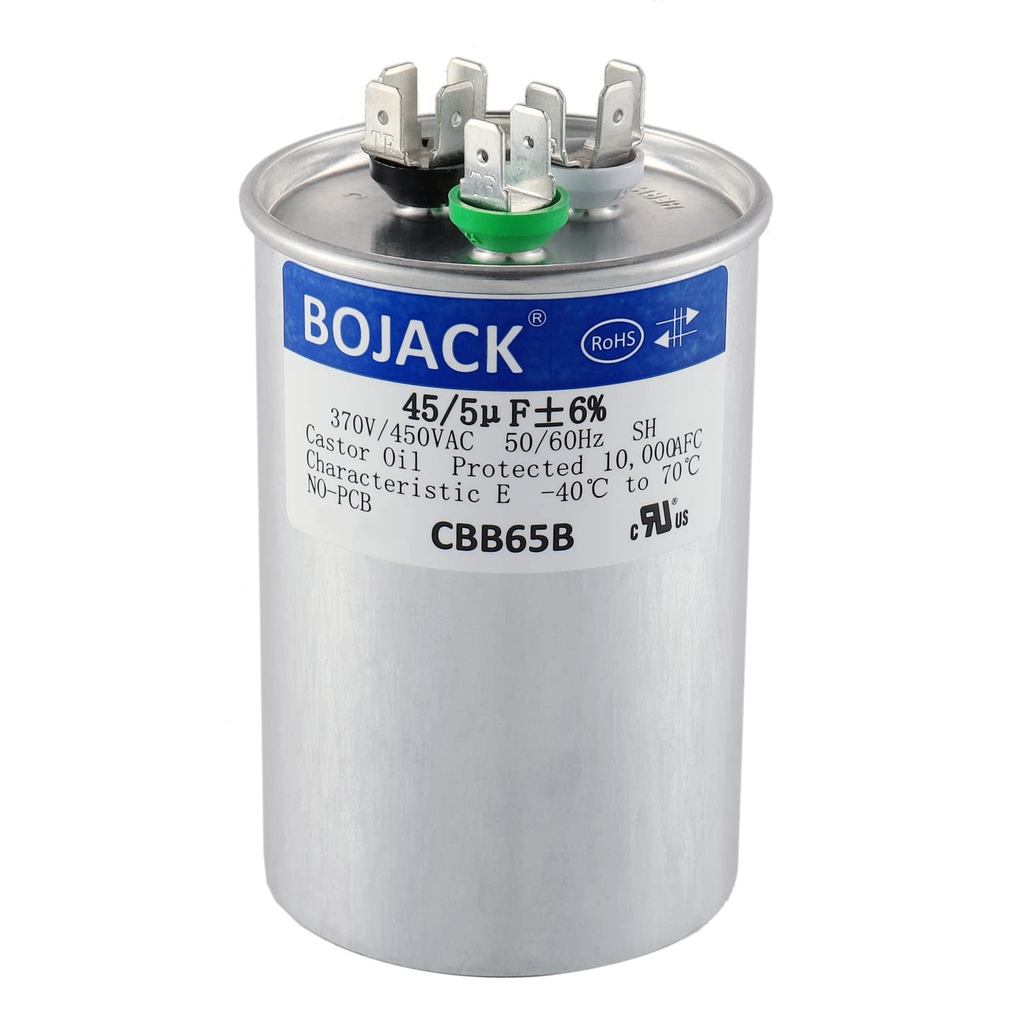 BOJACK 45+5 uF 45/5 MFD ±6% 370V/440VAC CBB65 Dual Run Circular Start Capacitor สําหรับ AC มอเตอร์ R