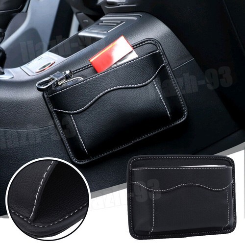 Car Interior Storage Bag Pocket Door Dash Organizer Black Leather Bag Accessory
