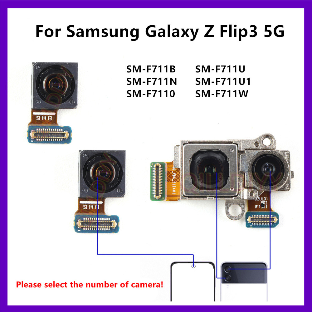 กล้องด้านหลังสําหรับ Samsung Galaxy Z Flip3 5G SM-F711B F711N F711U หลัก Facing ด้านหน้าใหญ่เดี่ยวกล