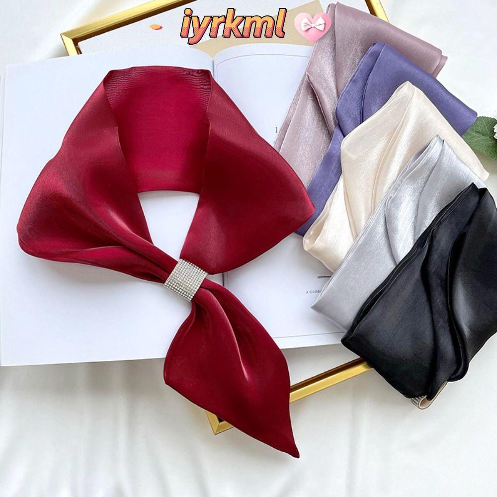 ผ้าพันคอICAML สีทึบแบบซาติน นุ่มและมีลายเหมือนเพชร