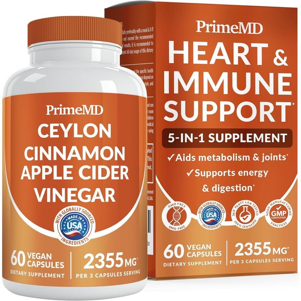 5-in-1 Ceylon Cinnamon Capsules 2355mg - Ceylon Cinnamon and Apple Cider Vinegar with Turmerine, 60c