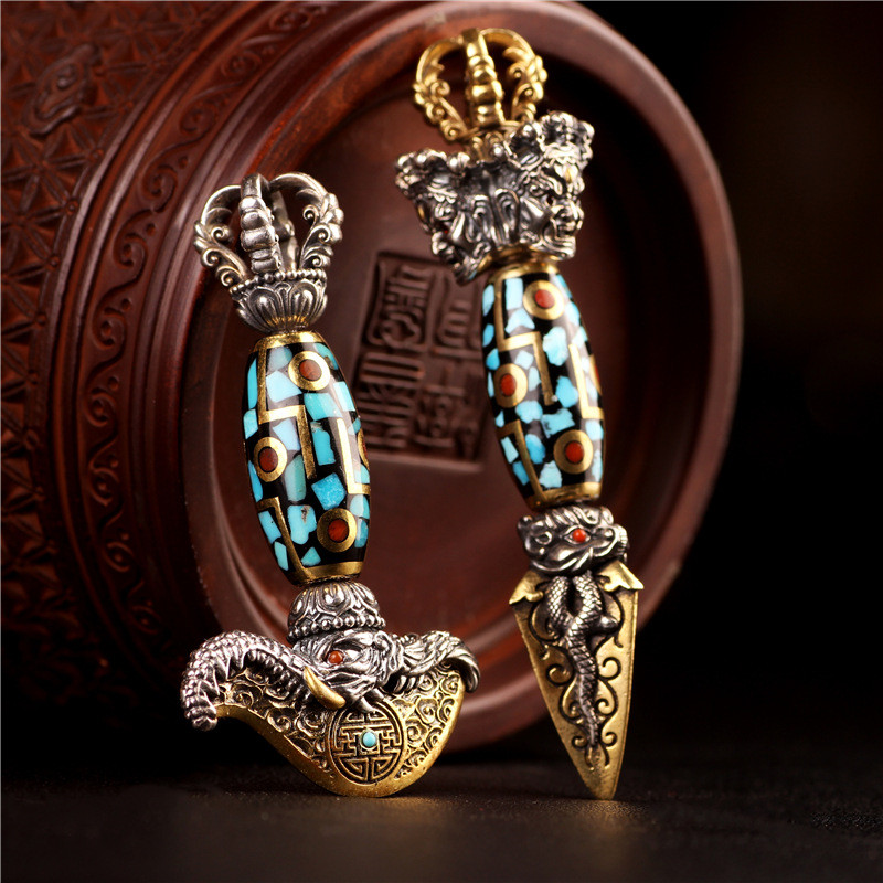 จี้ Retro Silver Elephant Trunk Dzi Beads Vajra สำหรับผู้ชายและผู้หญิง