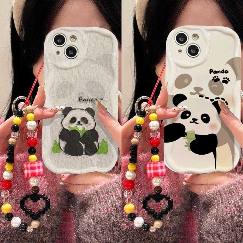 สําหรับ Samsung Galaxy S23 Ultra S21 Plus S23FE S21FE S20FE F06 สายรัดข้อมือการ์ตูน 3D Panda หูนุ่มน