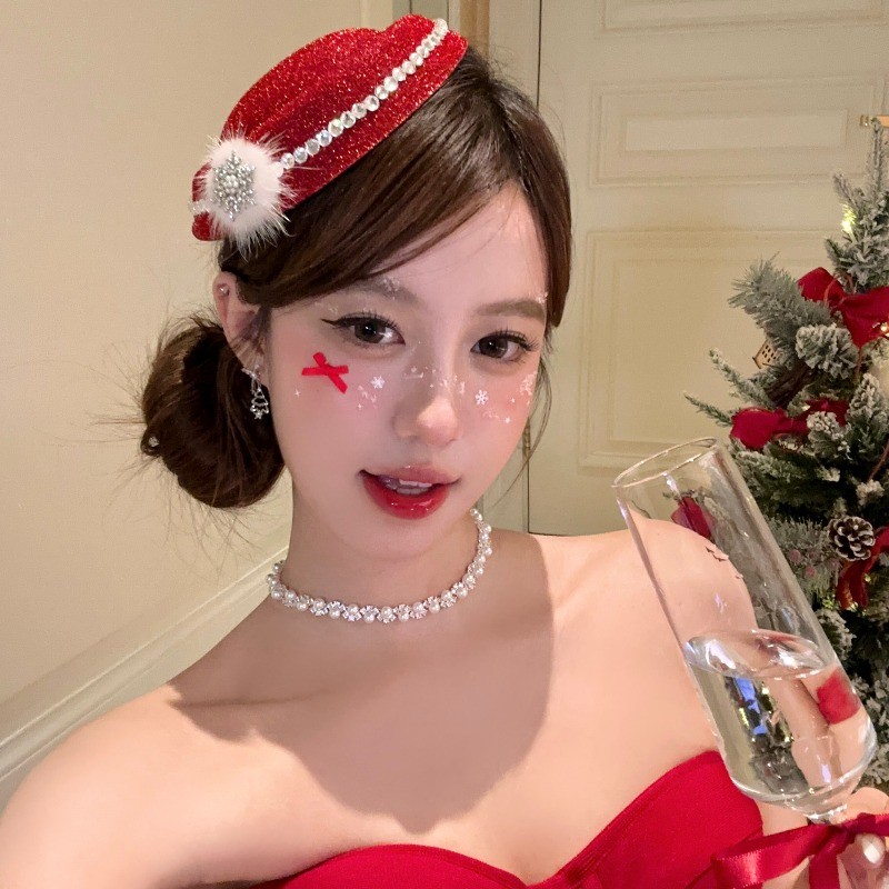 หมวกคริสต์มาสประดับเพชรแฟลช กิ๊บรูปแมว สำหรับตกแต่งผมในวันหยุด - รูปที่ 6