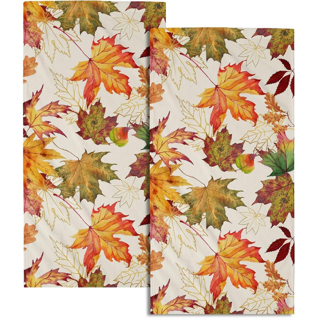ฤดูใบไม้ร่วง Burnt สีส้ม Fall Leaf Hand Towel ชุด 2 ดูดซับนุ่ม 14x28 นิ้ววันขอบคุณพระเจ้า Harvest Fa