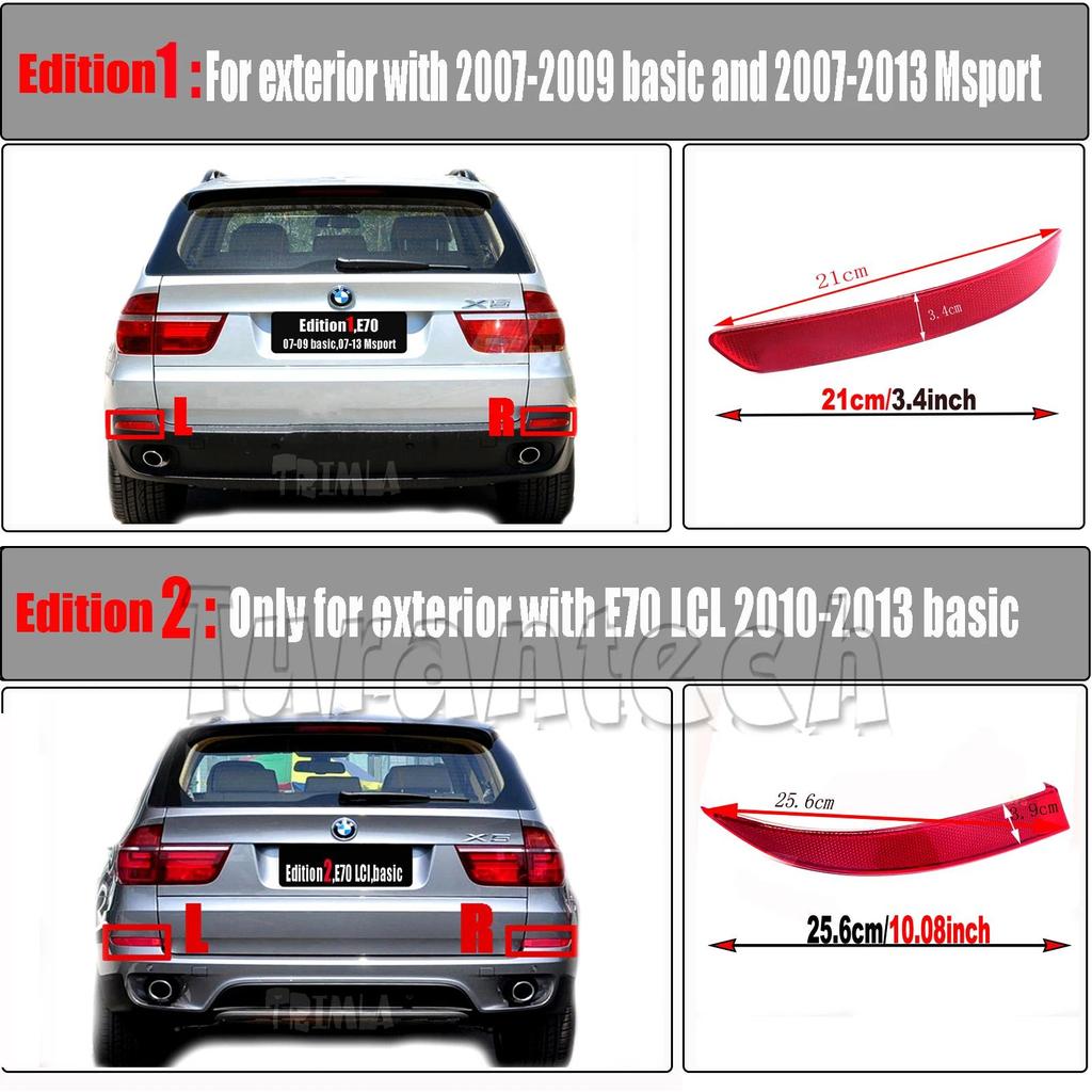 ตัวสะท้อนแสงด้านหลังสําหรับ 07-13 BMW X5 E70 X5M 3.0d 3.0sd 3.0si 4.8i 30dX 35iX 40dX 40iX 50iX M50d