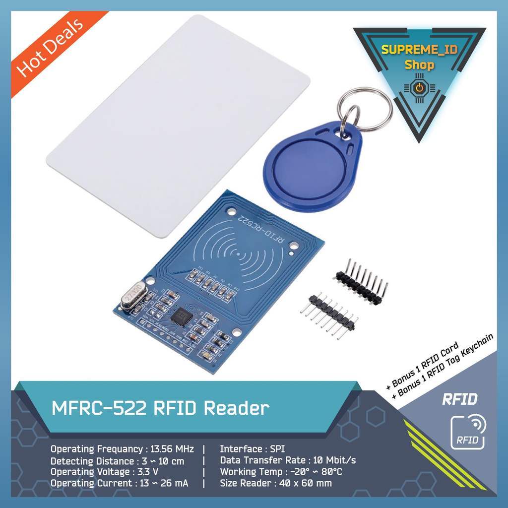 RFID Reader FRC-522 RC522 13.56 MHz โมดูลเมนบอร์ด + การ์ด RFID + พวงกุญแจ RFID