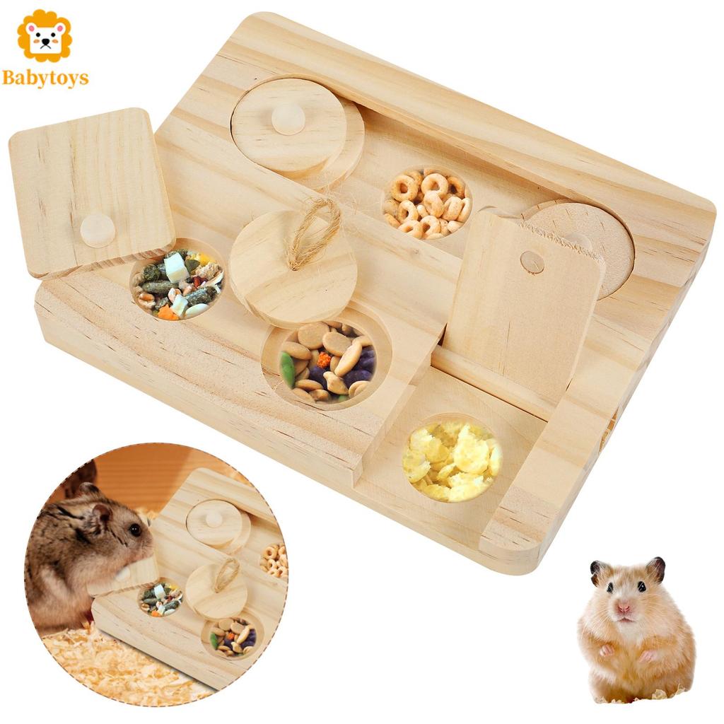 Guinea Pig Foraging ของเล่นไม้กระต่ายปริศนา 6 หลุมอาหาร Interactive Treat Dispenser ของเล่นจิตกระตุ้นหนูและอุปกรณ์เสริม SHOPSKC3183