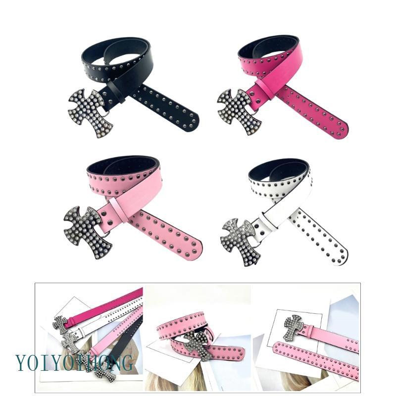 YOI เข็มขัดหนัง PU พร้อม Rhinestones สําหรับ Cowgirls เอวแฟชั่นลําลอง Cincher