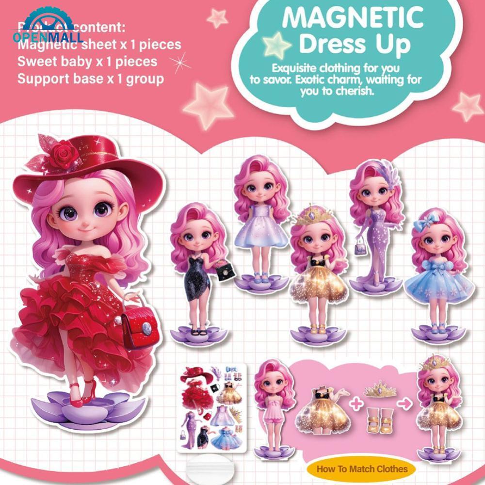 OPENMALL Magnetic Princess Pretend Play ของเล่นแม่เหล็กแต่งตัวตุ๊กตาสําหรับสาวเล่น Travel Playset ขอ