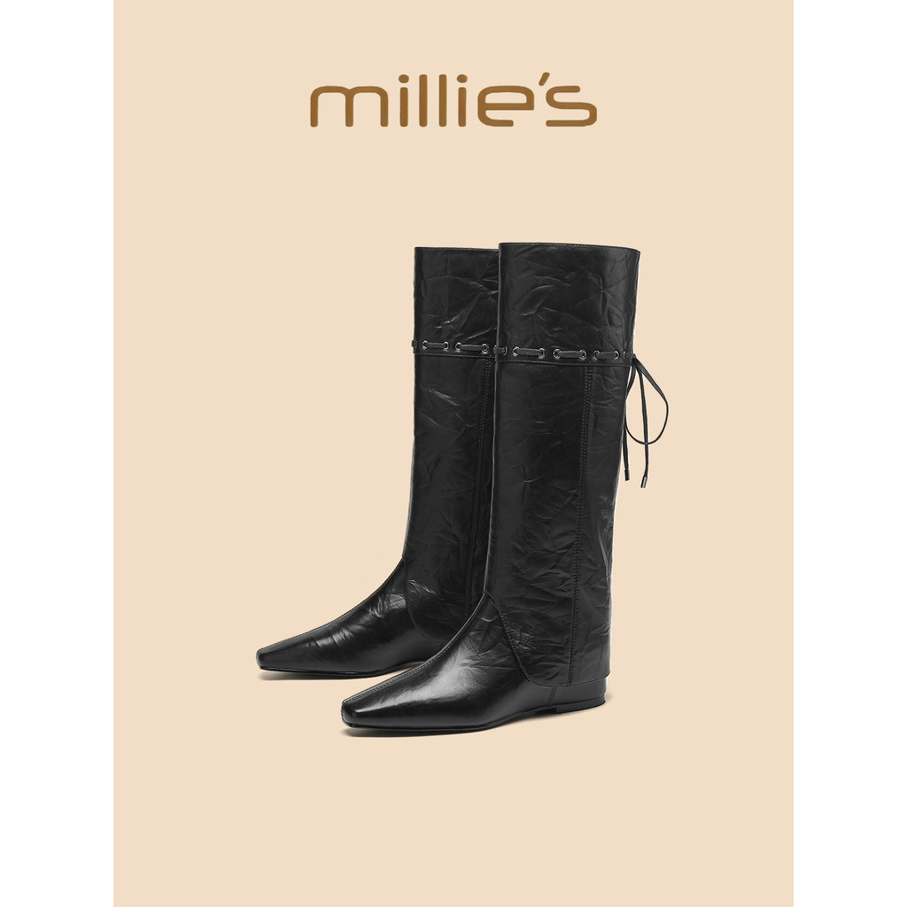 Millies Miaoli รองเท้าผู้หญิง Suede High-Top Fleece Warm แบนสบาย Classy รองเท้าแฟชั่น 2025 สไตล์ใหม่