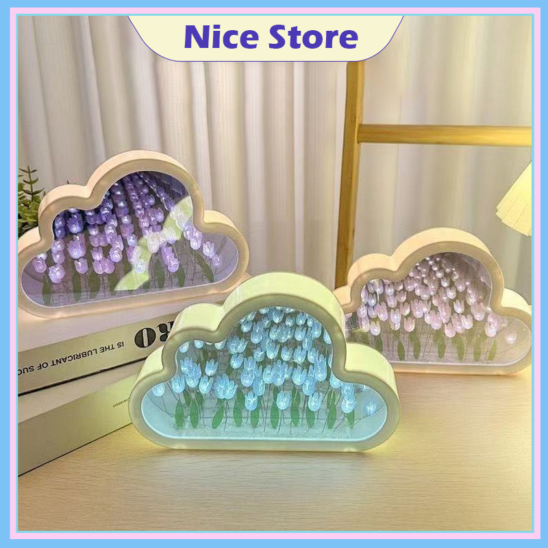 NICE ทิวลิปดอกไม้โคมไฟกลางคืน โคมไฟกระจกรูปเมฆ สร้างสรรค์  บรรยากาศ สําหรับวันเกิดวาเลนไทน์ตกแต่งคริสต์มาส