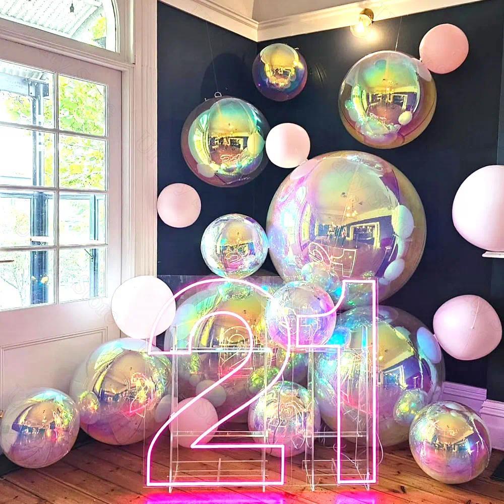 10/22/50 นิ้ว Iridescent 4D รอบบอลลูน 1/5pcs Helium Clear Holographic รอบบอลลูนสําหรับวันเกิด Baby Shower งานแต่งงานตกแต่งโปรดปราน