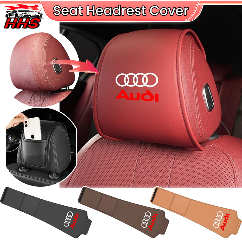 Audi Car Headrest Cover Auto Seat Head Premium Leather Dirt-proof Protect Headrest Car Accessories ส