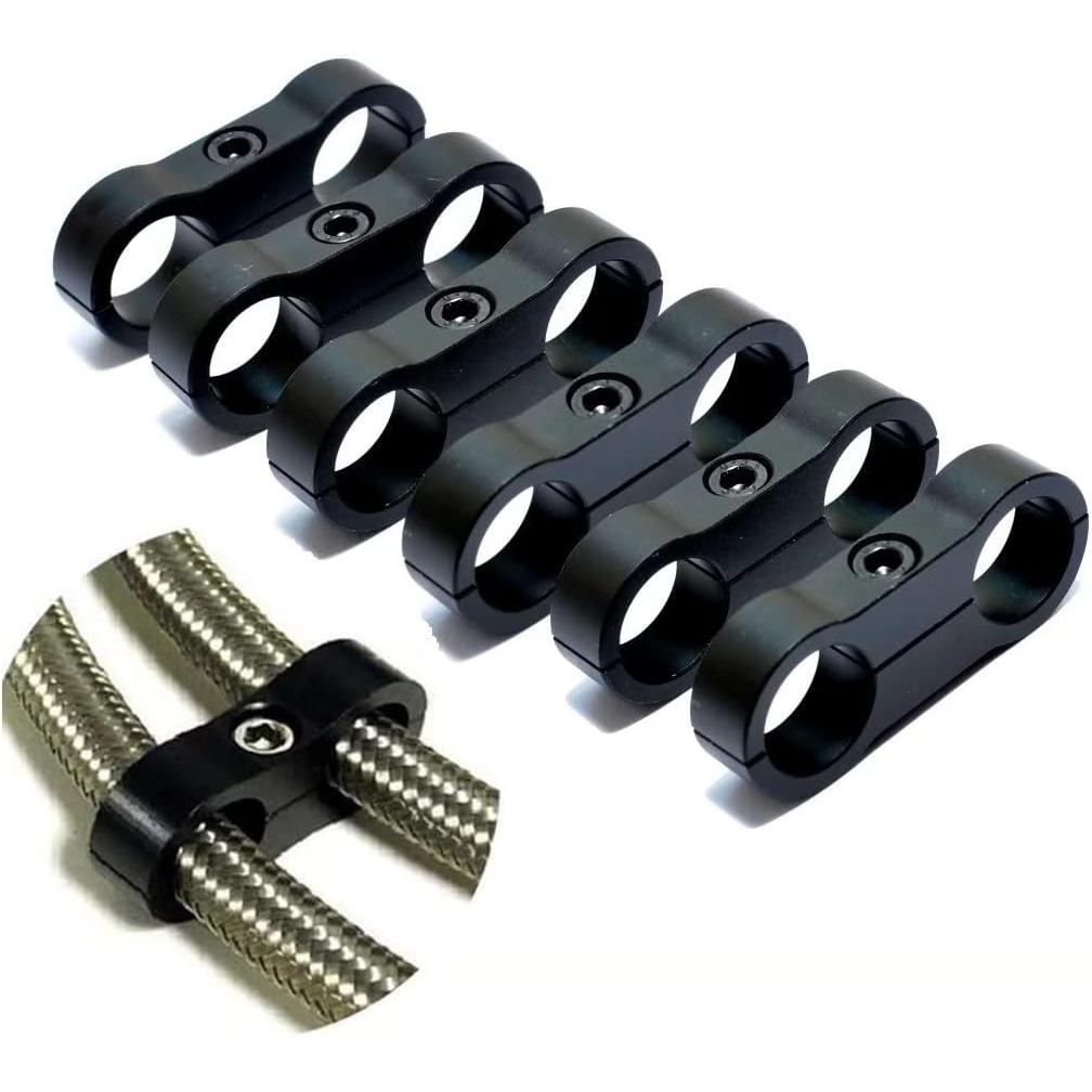 6AN Black Hose Aluminum Clamp-AN6 Hose Separator Fuel line Mounting Clamps Aluminum Hose Fitting Ada