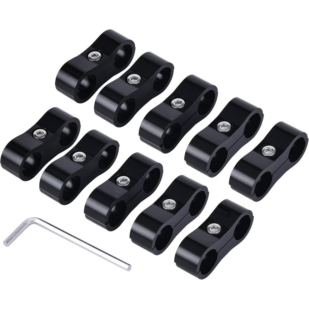 EVIL ENERGY 6AN Hose Separator Clamp, AN6 Fuel Line Mounting Clamp Aluminum Black 4PCS