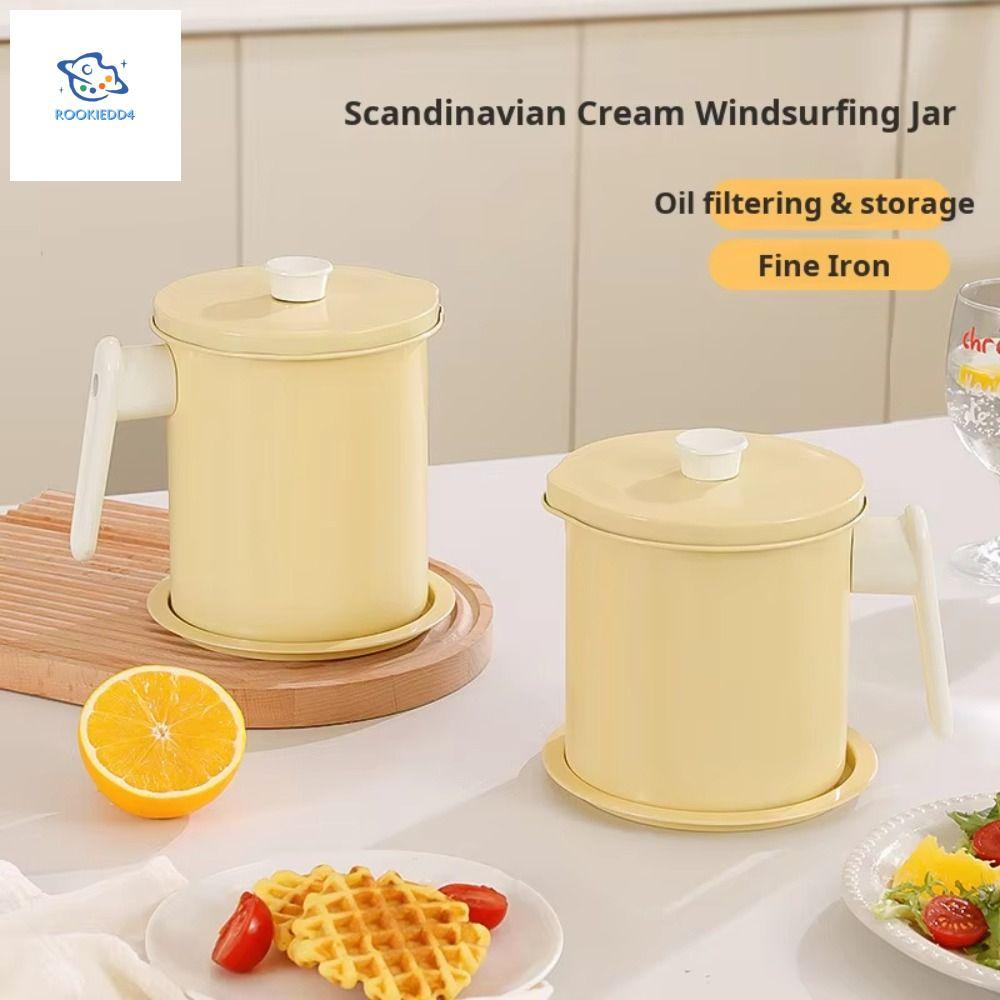 ROOKIEDD4 หม้อกรองน้ํามัน, ความจุขนาดใหญ่ BPA-Free Grease Separator, Lard ถังเก็บ Anti-Leakage พร้อมถาด 1.4L สแตนเลสกรองทอดลึก