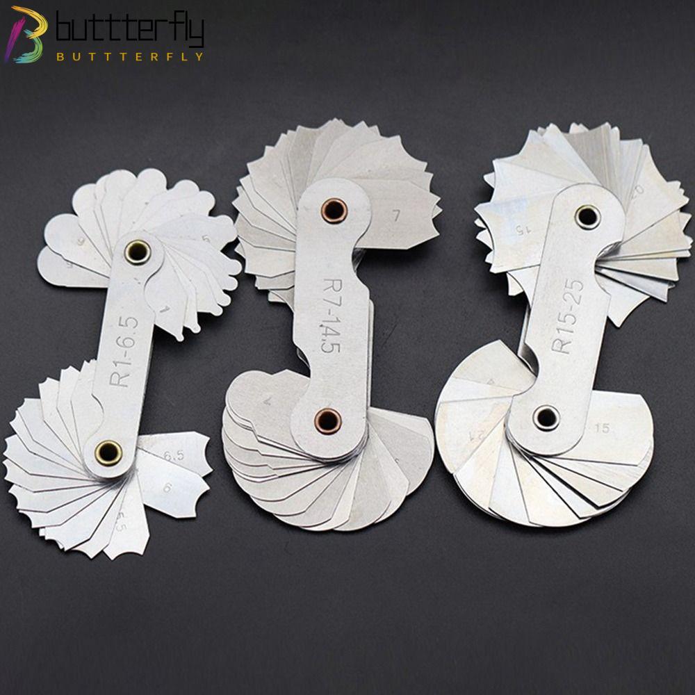 BUTTTERFLY 16 ชิ้น/เซ็ต Radius Gauge เครื่องกลึงเครื่องมือผสม Radius Fillet Gauge สแตนเลสตัวอย่าง R 