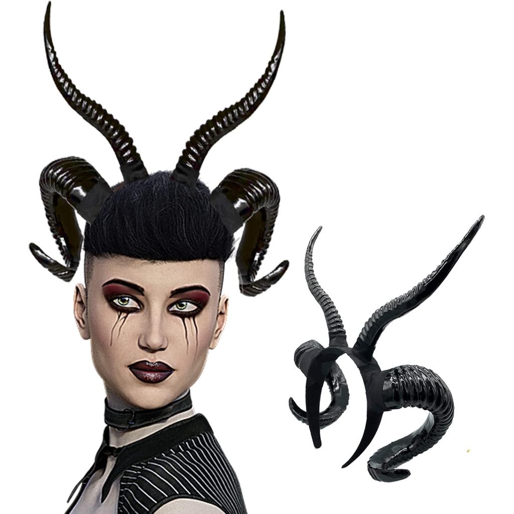 Devil Horns Headband, Black Antlers Gothic Steampunk Demon Horns Headband