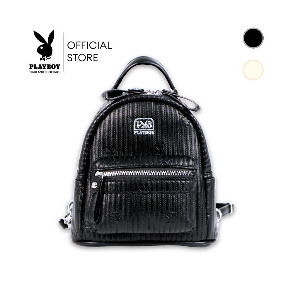 PLAYBOY รุ่นMofu Mini Backpack กระเป๋าเป้ผู้หญิง รหัสST-BS254PB150 ดีไซน์หนังลายทางปั้๊มจมโลโก้มี2สี