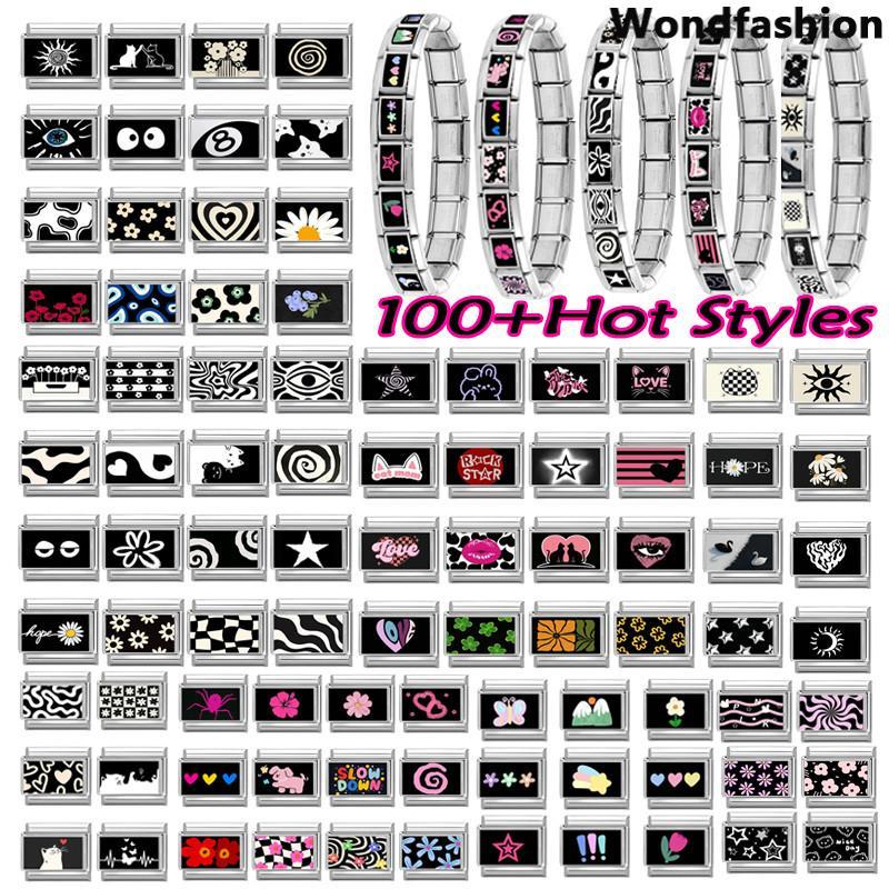 สร้อยข้อมือสแตนเลส DIY สไตล์เรโทร พิมพ์ลายอิตาเลียน ขนาด 9 มม.