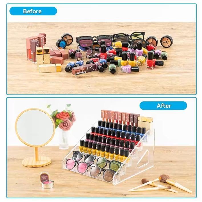 1/3/4/5/6/7ชั้นอะคริลิคยาทาเล็บแสดงOrganizerเจลติดตั้งชั้นวางเครื่องสําอางเล็บJ6u0