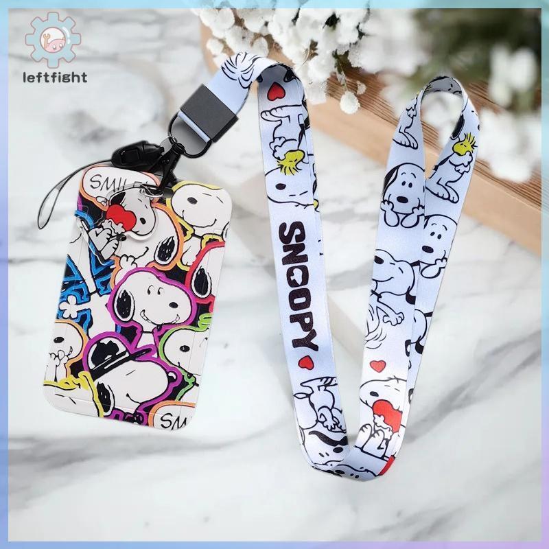 ซ้าย Snoopy ID Badge Holder Lanyard การ์ตูนผู้ถือบัตรเครดิตสายคล้องคอชายหญิงประตูกรณีพวงกุญแจ GHT