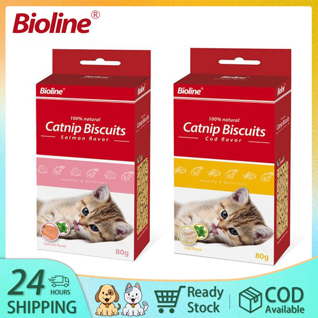 ขนมแมว BIOLINE กลิ่นคาโตนิป+ปลาแซลมอน 80g ของว่างเสริมพลังงาน เหมาะสำหรับแมวทุกวัย