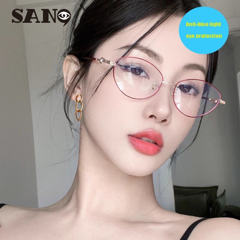 แว่นตากลมทรงแมวมอง retro สไตล์เกาหลี ป้องกันแสงบลู ราคาถูก Shopee Lazada