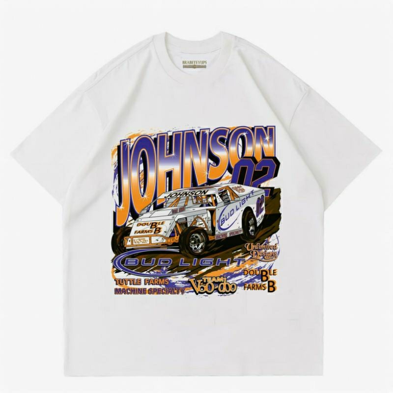 NASCAR JHONSON เสื้อยืดสีขาว | ไฟ BUD | TRATTLE FRAMS | เครื่องโกนหนวดพิเศษ | เสื้อยืดสีดํา TEAM VOO