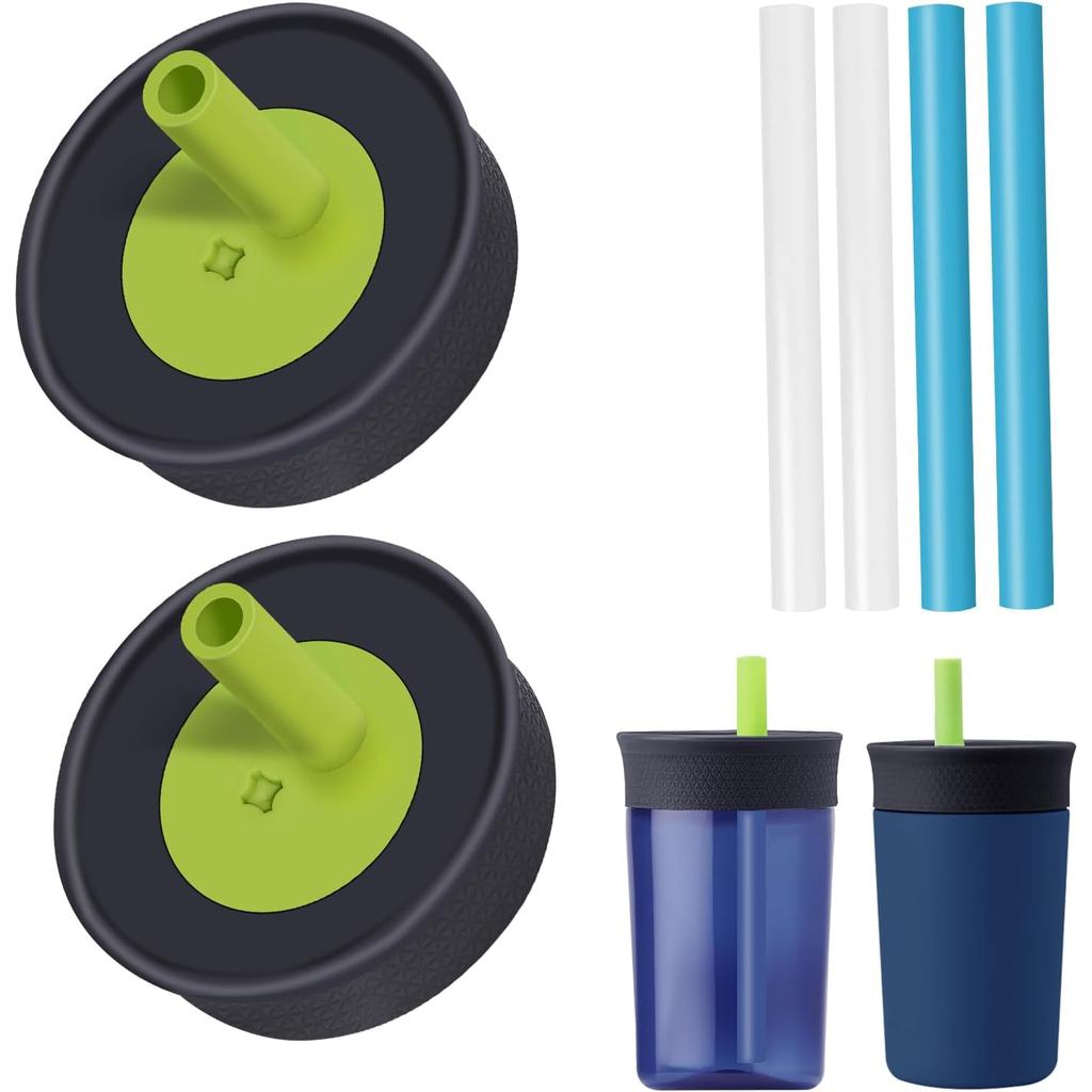 2 แพ็คเปลี่ยนฝาสําหรับ Owala Kids Insulation Tumbler 12oz & 15oz, หมวกทนการรั่วไหลพร้อมหลอดยืดหยุ่น 