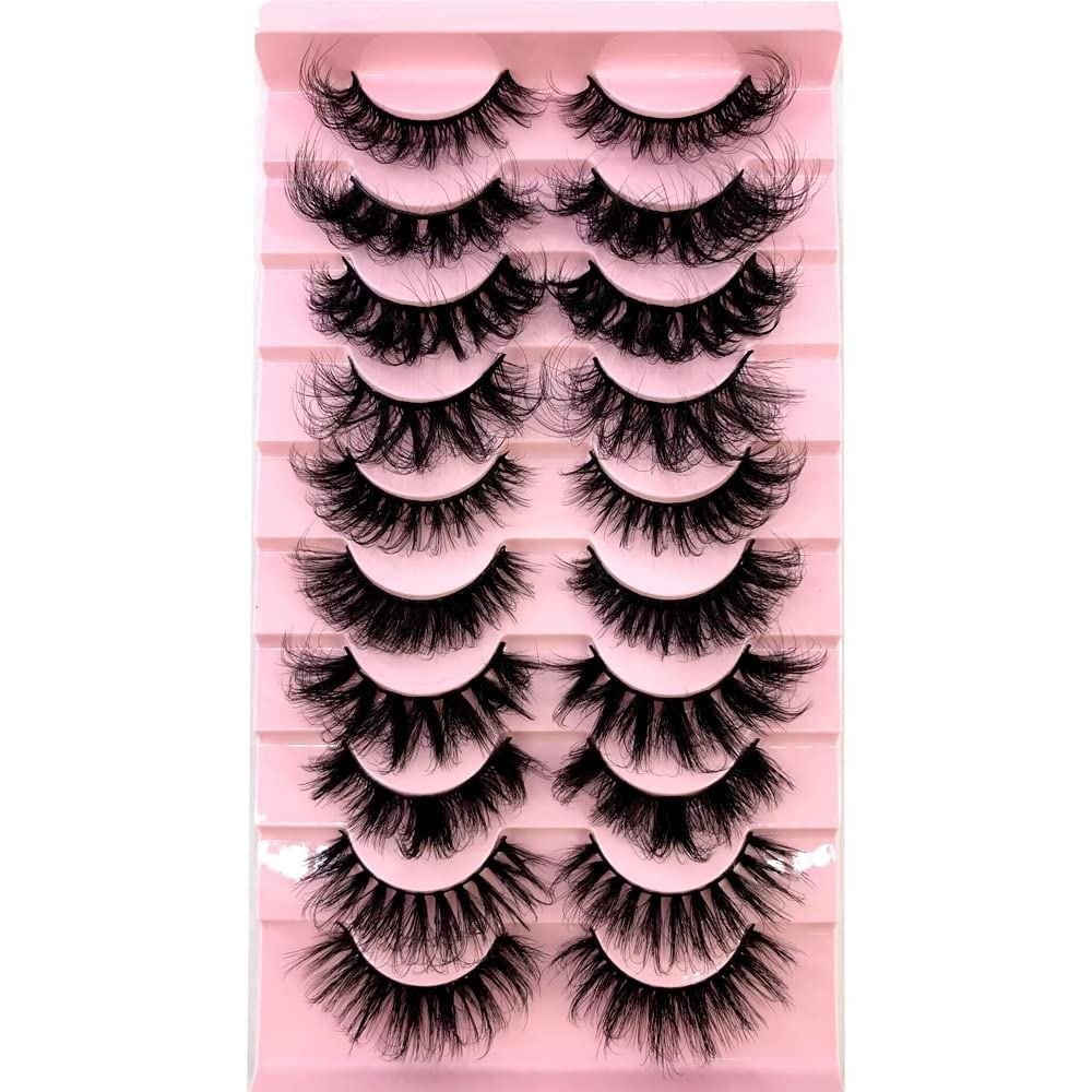 HBZGTLAD Soft Mink Eyelashes 3D Curl Winged End Eye Elongated ปลอม Lashes หนา Handmade ธรรมชาติขนตาป
