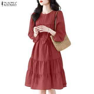 ZANZEA ชุดเดรสคอกลม สไตล์เกาหลี สำหรับผู้หญิง