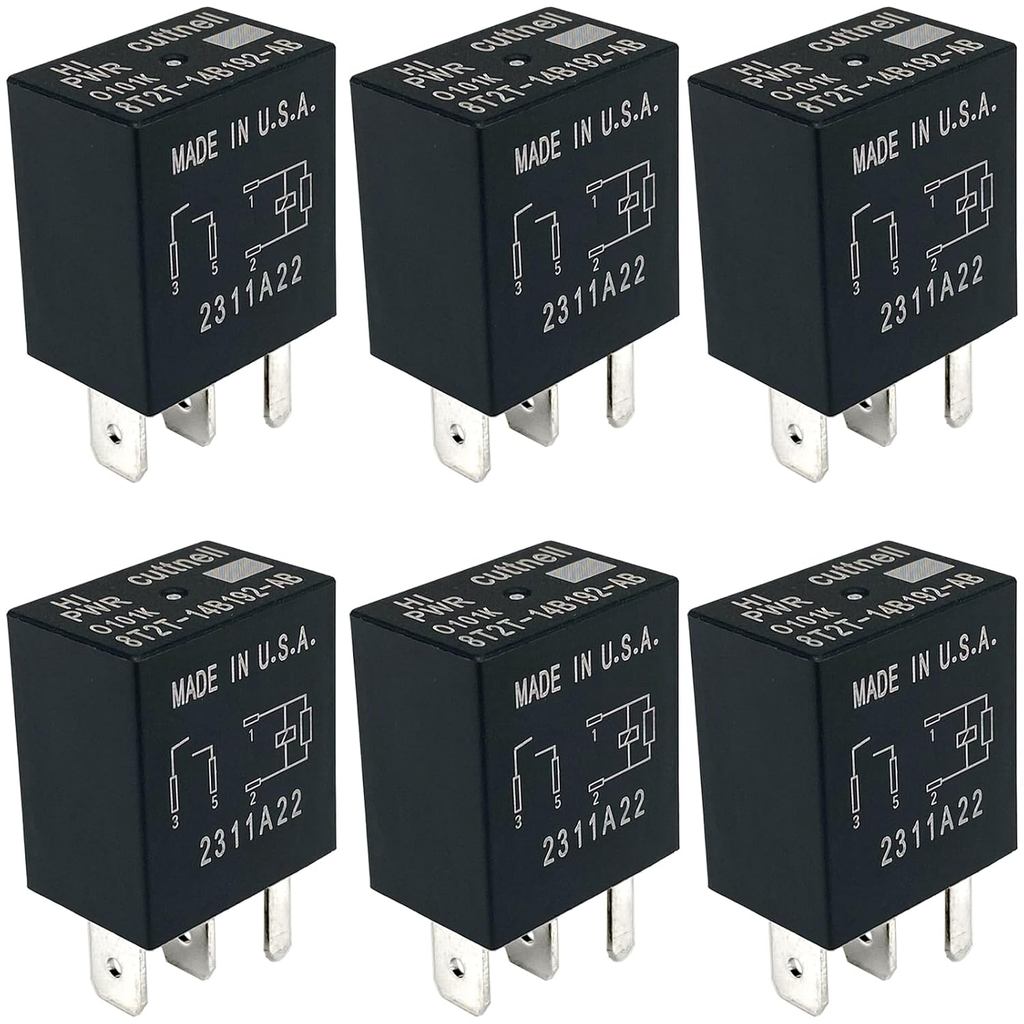6-Pack 8T2T-14B192-AB Relay 12VDC 4-Pin 30A Compatible with Some Ford Vehicles