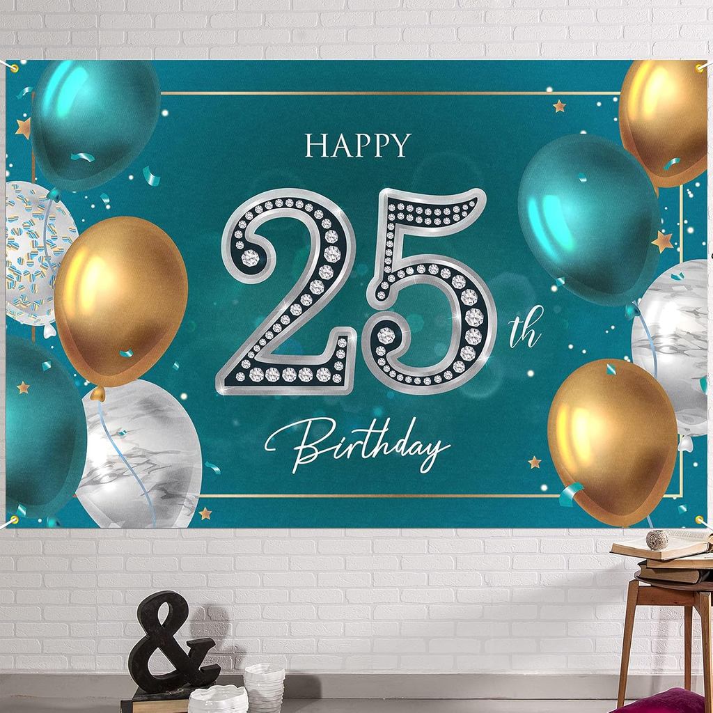 HAMIGAR 6x4ft Happy 25th Birthday Banner Backdrop - 25 Years Old Birthday Decorations Party Supplies