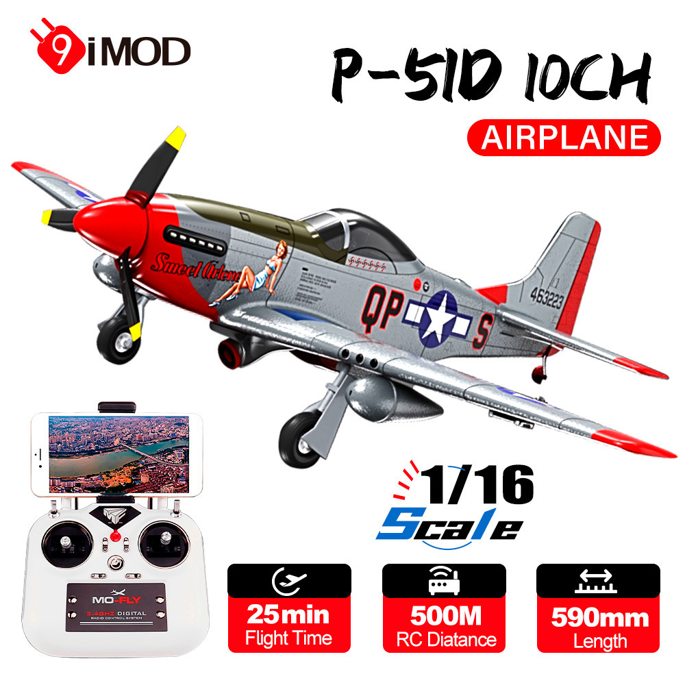 9IMOD P-51D Plane 10 CH Brushless 1/16 HD Camera 6-Axis Gyro 3D 25min Flight Fight Plane
