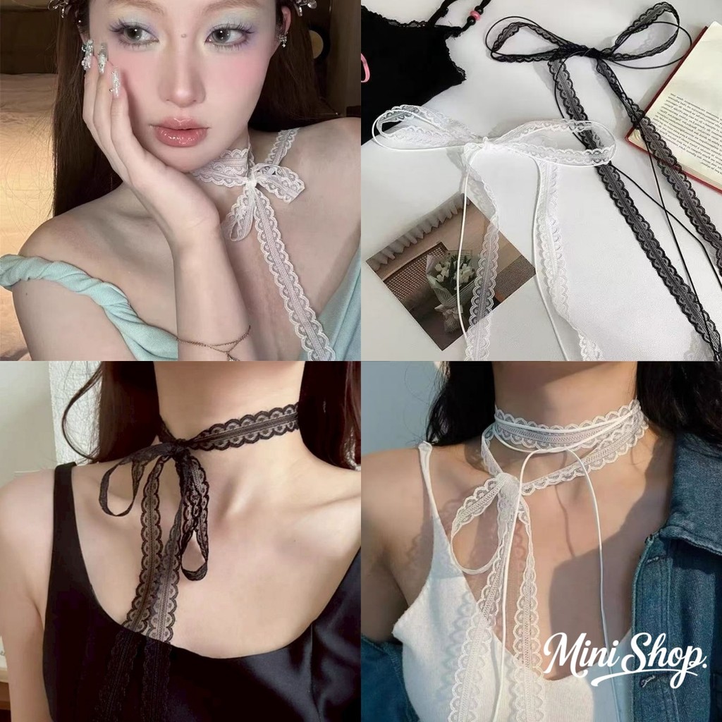 Mini shop พร้อมส่ง (VO-46)ลิปบิ้นลูกไม้ ใส่ผูกตามร่างกาย เกาหลี ดีเทลลายลูกไม้