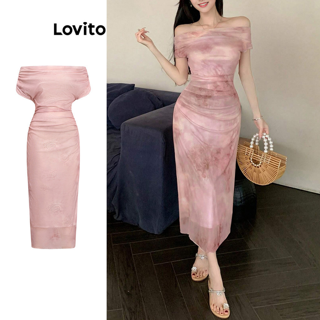 Lovito ชุดลําลอง ชุดเดรสสองชั้นลายดอกไม้เย็นสําหรับผู้หญิง L99ED958