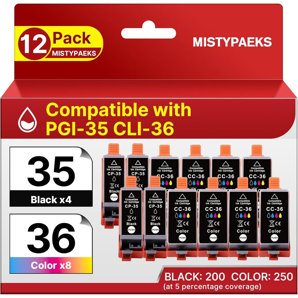 PGI-35 CLI-36 Ink Cartridges Replacement for Canon 35 36 Ink Cartridges Compatible with Canon Pixma 