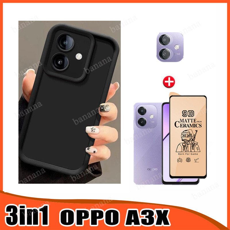 3In1 Oppo A3X TPU เคสโทรศัพท์ซิลิโคนสําหรับOppo A5i A5 A3XเซรามิคFrostedฟิล์ม + ฟิล์มเลนส์