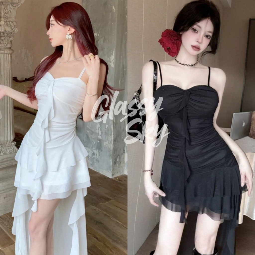 Mini shop พร้อมส่ง (FY2932)ชุดมินิเดรส สีขาวดำ ดีเทลปลายเกาหลีมาก น่ารักมากๆสีขาวดำ สายเดี่ยว ใส่สบาย – โปรปัง