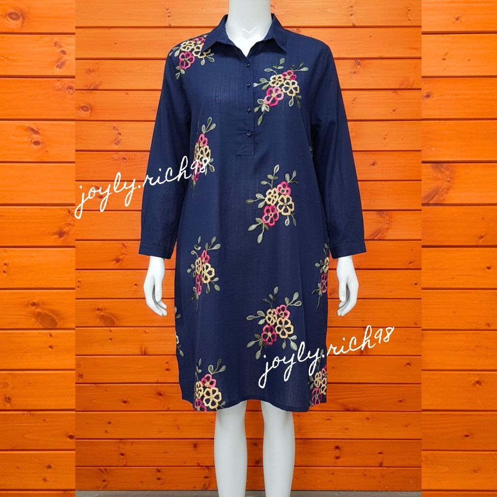 ชุดเดรสคอปกเชิ้ตดีไซด์ทรงสวย ผ้าลินินผสมฝ้ายงานปักใส่สบายมาก ลายดอกสวย - รูปที่ 5